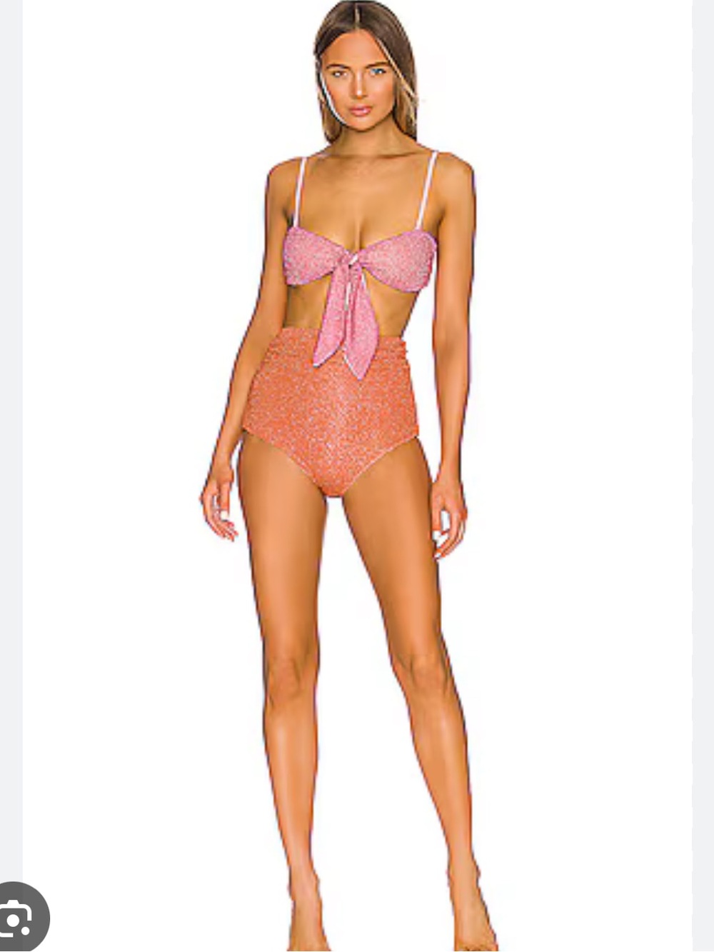 Chio Revolve Pink Glitter Tie-Front High-Waist Bikini Set. NWT